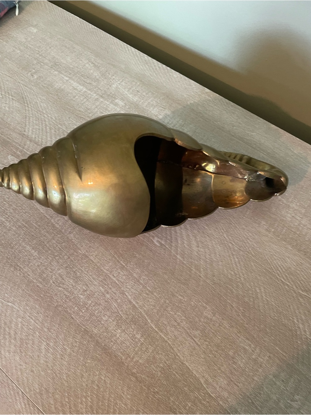 Vintage mid-century brass conch shell decor planter coastal nautical art piece